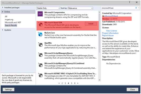 install Microsoft Band SDK